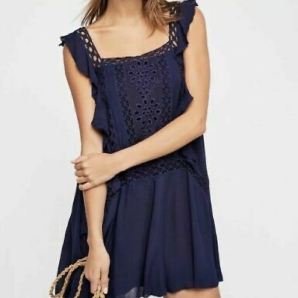 Free People Priscilla Eyelet Ruffle Dress Blue